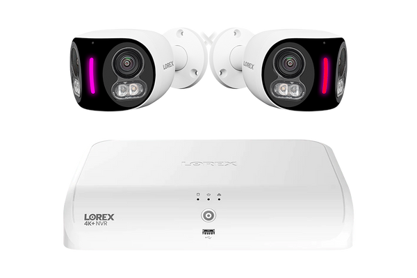 Lorex 4K Fusion Wired NVR System with Two 4K Dual Lens Smart Security Lighting Cameras