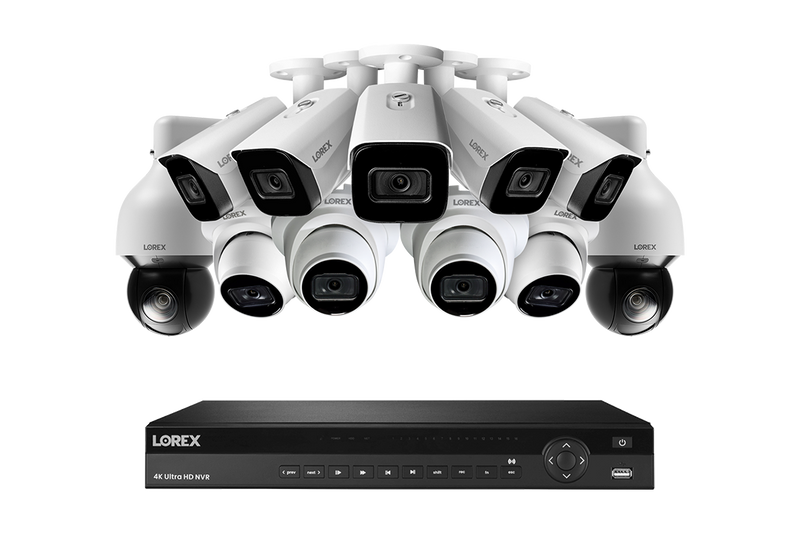Lorex 4K 4TB Wired NVR System with Five Nocturnal 3 Bullet Cameras, Four Nocturnal 3 Turret Cameras and Two 4K Pan-Tilt-Zoom Cameras